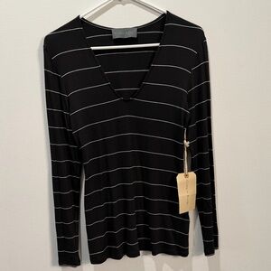 Sunday in Brooklyn Black and White Striped Long Sleeve Top